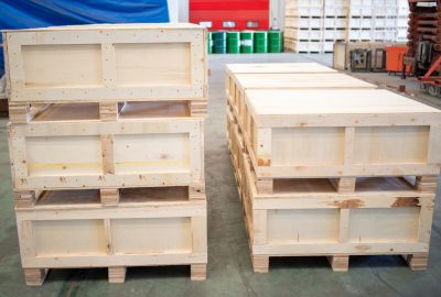 wooden crates in the warehouse. Warehousing concept wooden crates in the warehouse. Warehousing concept